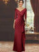 V-Neck Floor-Length Mother of the Bride Dress with Ruffles and Appliques Half Sleeves