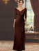 V-Neck Floor-Length Mother of the Bride Dress with Ruffles and Appliques Half Sleeves