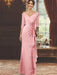 V-Neck Floor-Length Mother of the Bride Dress with Ruffles and Appliques Half Sleeves