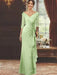 V-Neck Floor-Length Mother of the Bride Dress with Ruffles and Appliques Half Sleeves