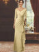 V-Neck Floor-Length Mother of the Bride Dress with Ruffles and Appliques Half Sleeves