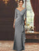 V-Neck Floor-Length Mother of the Bride Dress with Ruffles and Appliques Half Sleeves