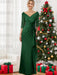 V-Neck Floor-Length Mother of the Bride Dress with Ruffles and Appliques Half Sleeves