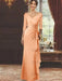 V-Neck Floor-Length Mother of the Bride Dress with Ruffles and Appliques Half Sleeves