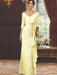 V-Neck Floor-Length Mother of the Bride Dress with Ruffles and Appliques Half Sleeves