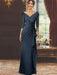V-Neck Floor-Length Mother of the Bride Dress with Ruffles and Appliques Half Sleeves