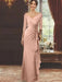 V-Neck Floor-Length Mother of the Bride Dress with Ruffles and Appliques Half Sleeves