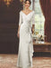 V-Neck Floor-Length Mother of the Bride Dress with Ruffles and Appliques Half Sleeves