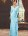 V-Neck Floor-Length Mother of the Bride Dress with Ruffles and Appliques Half Sleeves
