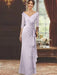 V-Neck Floor-Length Mother of the Bride Dress with Ruffles and Appliques Half Sleeves