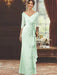 V-Neck Floor-Length Mother of the Bride Dress with Ruffles and Appliques Half Sleeves