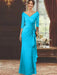 V-Neck Floor-Length Mother of the Bride Dress with Ruffles and Appliques Half Sleeves