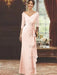 V-Neck Floor-Length Mother of the Bride Dress with Ruffles and Appliques Half Sleeves