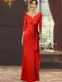 V-Neck Floor-Length Mother of the Bride Dress with Ruffles and Appliques Half Sleeves