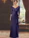 V-Neck Floor-Length Mother of the Bride Dress with Ruffles and Appliques Half Sleeves