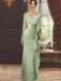 V-Neck Floor-Length Mother of the Bride Dress with Ruffles and Appliques Half Sleeves