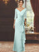V-Neck Floor-Length Mother of the Bride Dress with Ruffles and Appliques Half Sleeves