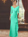 V-Neck Floor-Length Mother of the Bride Dress with Ruffles and Appliques Half Sleeves