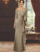 V-Neck Floor-Length Mother of the Bride Dress with Ruffles and Appliques Half Sleeves