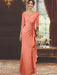 V-Neck Floor-Length Mother of the Bride Dress with Ruffles and Appliques Half Sleeves