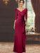 V-Neck Floor-Length Mother of the Bride Dress with Ruffles and Appliques Half Sleeves