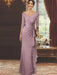 V-Neck Floor-Length Mother of the Bride Dress with Ruffles and Appliques Half Sleeves