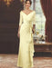 V-Neck Floor-Length Mother of the Bride Dress with Ruffles and Appliques Half Sleeves