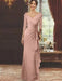 V-Neck Floor-Length Mother of the Bride Dress with Ruffles and Appliques Half Sleeves