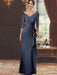 V-Neck Floor-Length Mother of the Bride Dress with Ruffles and Appliques Half Sleeves