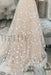 A Line V Neck Light Champagne Lace Floral Long Prom Dresses