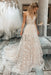 A Line V Neck Ivory Lace Floral Long Prom Dresses