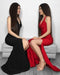 V Neck Mermaid Black/Red Long Prom Dresses with Side Slit, Mermaid Black/Red Bridesmaid Dresses, Graduation Dresses
