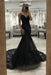 Black V Neck Mermaid Lace Wedding Dresses Sleeveless