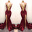 V-Neck Mermaid Prom Dress in Burgundy With Split and Lace Appliques