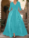 Mother of the Bride V-Neck Pantsuit with 3/4 Sleeves and Flower Belt