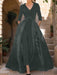 Mother of the Bride V-Neck Pantsuit with 3/4 Sleeves and Flower Belt