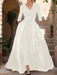 Mother of the Bride V-Neck Pantsuit with 3/4 Sleeves and Flower Belt