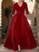 Mother of the Bride V-Neck Pantsuit with 3/4 Sleeves and Flower Belt