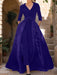 Mother of the Bride V-Neck Pantsuit with 3/4 Sleeves and Flower Belt