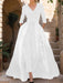 Mother of the Bride V-Neck Pantsuit with 3/4 Sleeves and Flower Belt