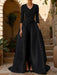 Mother of the Bride V-Neck Pantsuit with 3/4 Sleeves and Flower Belt
