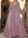 Mother of the Bride V-Neck Pantsuit with 3/4 Sleeves and Flower Belt