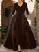 Mother of the Bride V-Neck Pantsuit with 3/4 Sleeves and Flower Belt