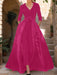 Mother of the Bride V-Neck Pantsuit with 3/4 Sleeves and Flower Belt