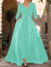 Mother of the Bride V-Neck Pantsuit with 3/4 Sleeves and Flower Belt