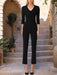 Mother of the Bride V-Neck Pantsuit with 3/4 Sleeves and Flower Belt