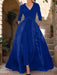 Mother of the Bride V-Neck Pantsuit with 3/4 Sleeves and Flower Belt