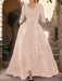 Mother of the Bride V-Neck Pantsuit with 3/4 Sleeves and Flower Belt
