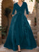 Mother of the Bride V-Neck Pantsuit with 3/4 Sleeves and Flower Belt