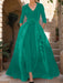 Mother of the Bride V-Neck Pantsuit with 3/4 Sleeves and Flower Belt